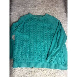 Lands' End Womens Drifter Sweater Cable Knit Teal Blue Plus Size 2X
